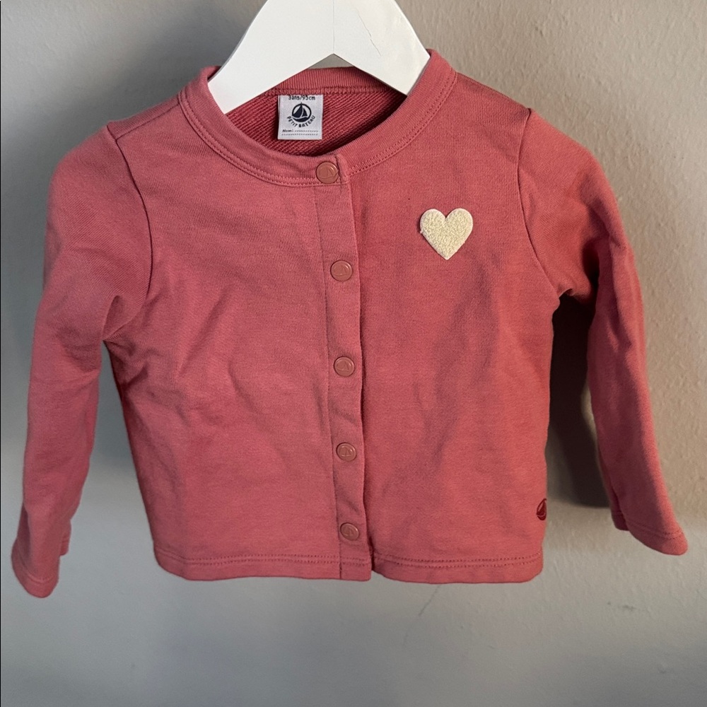 Petit Bateau Pink 100% Cotton Knit Cardigan